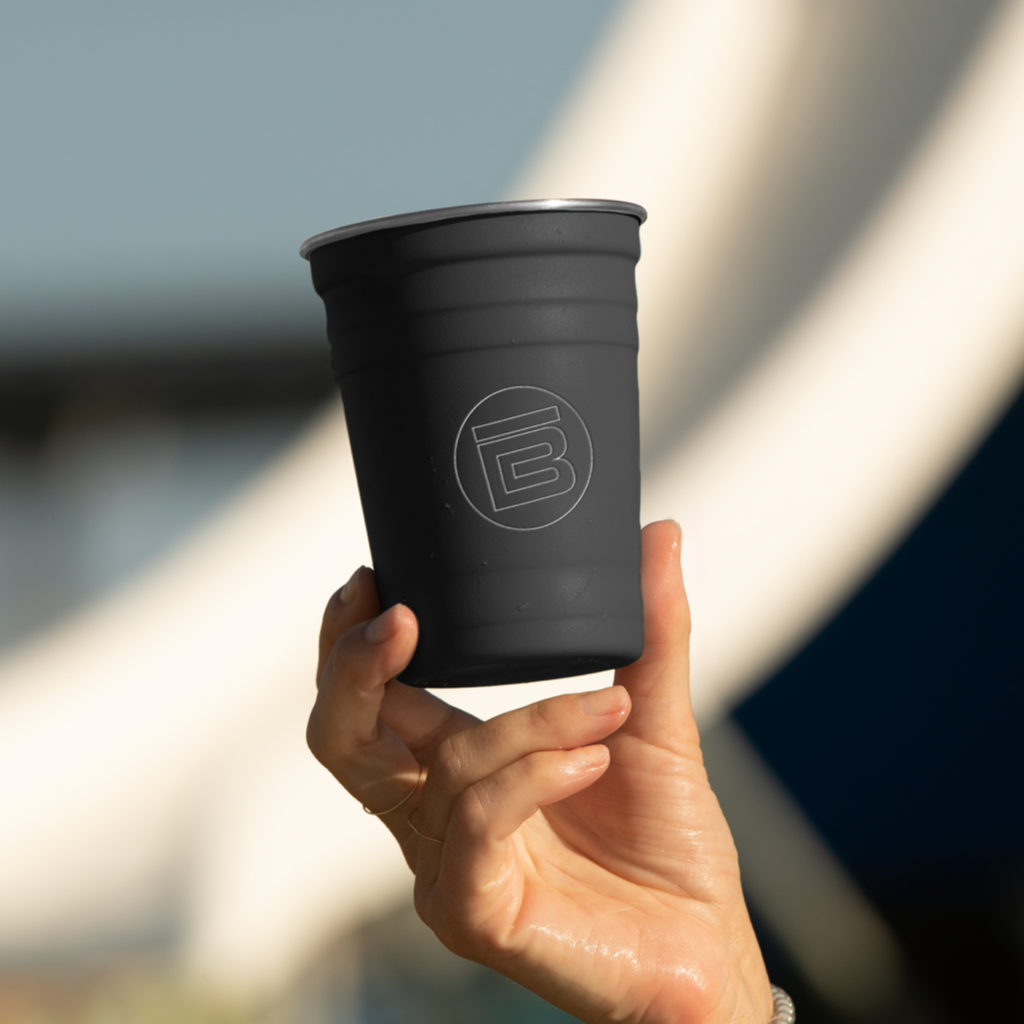 A detailed image of the Stainless Steel Cups 4-Pack Black, showing its design and key features.