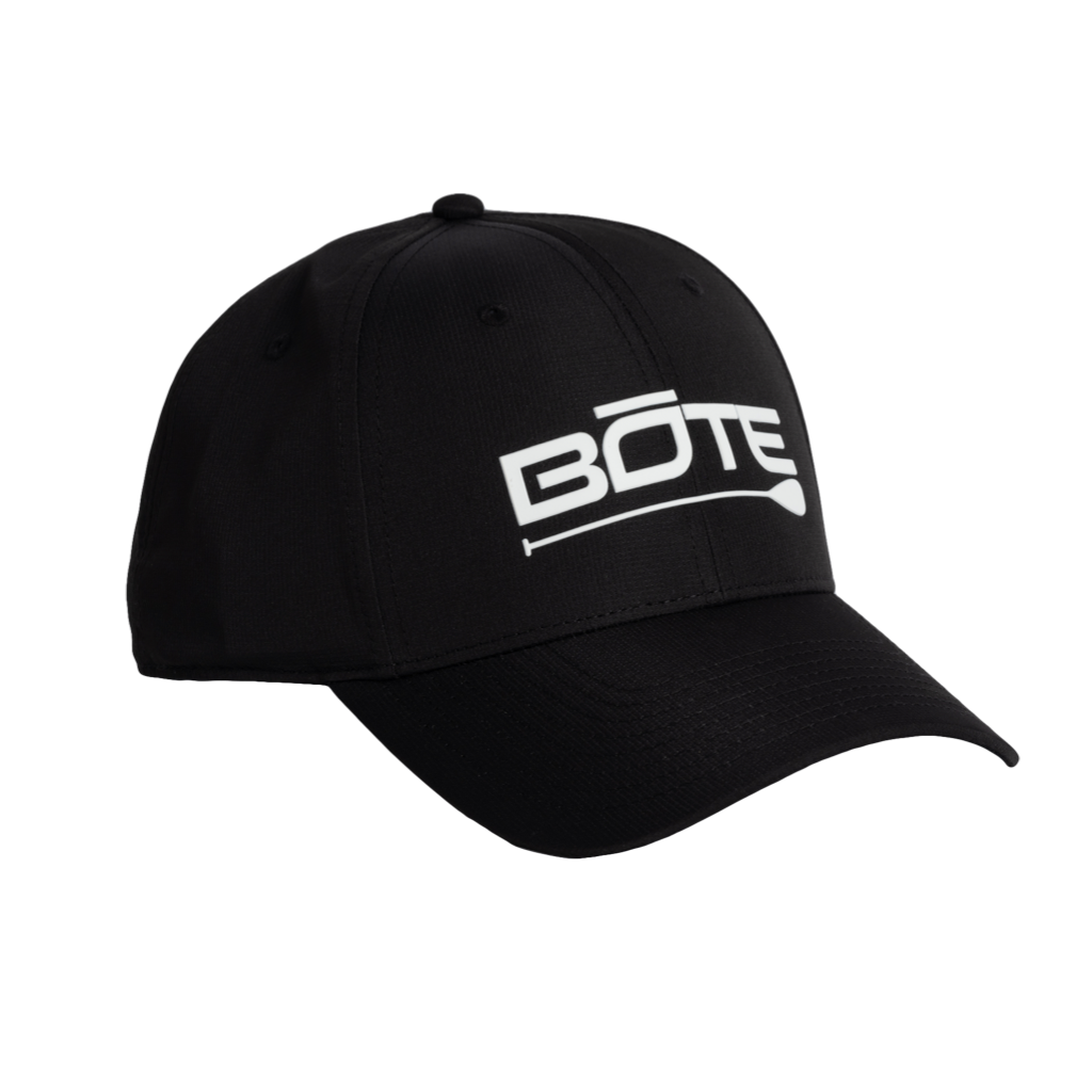 Front view of BOTE Logo Ripstop Hat in Black with white BOTE logo.