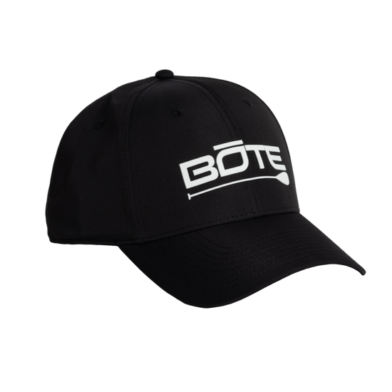 Front view of BOTE Logo Ripstop Hat in Black with white BOTE logo.