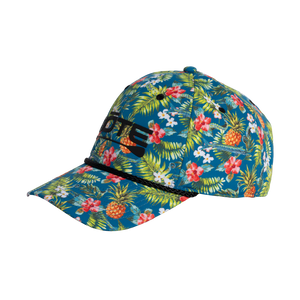 side view of the BOTE Native Cuda Ripstop Hat with Hawaiian Print and black BOTE logo.