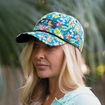 Person wearing the BOTE Native Cuda Ripstop Hat with Hawiian Print and black BOTE logo.