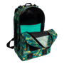 Highwater Backpack Native Bombardier opened to show interior pocket and storage space.
