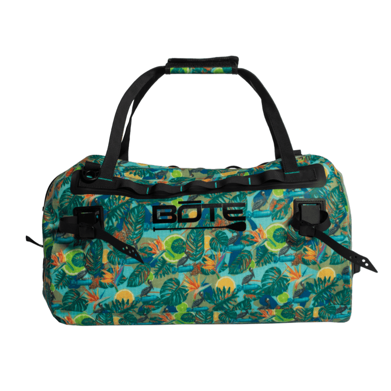 Back view of Highwater Duffel Native Bombardier featuring BOTE logo and buckle straps.