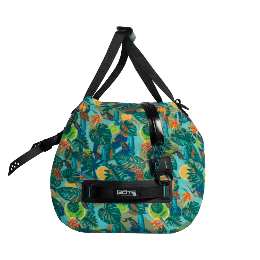 Side view of Highwater Duffel Native Bombardier showing top handle and zipper detail.