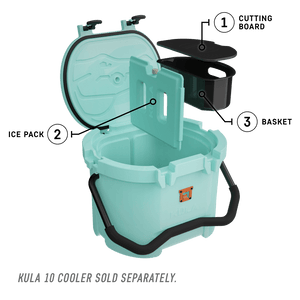 Kula 10 cooler in seafoam with accessories being place inside cooler