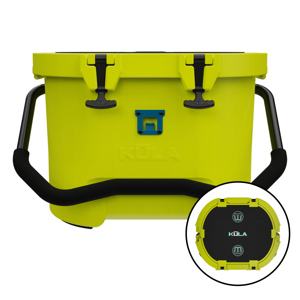 Front and top view of the Kula 10 cooler in citron