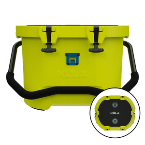 Front and top view of the Kula 10 cooler in citron