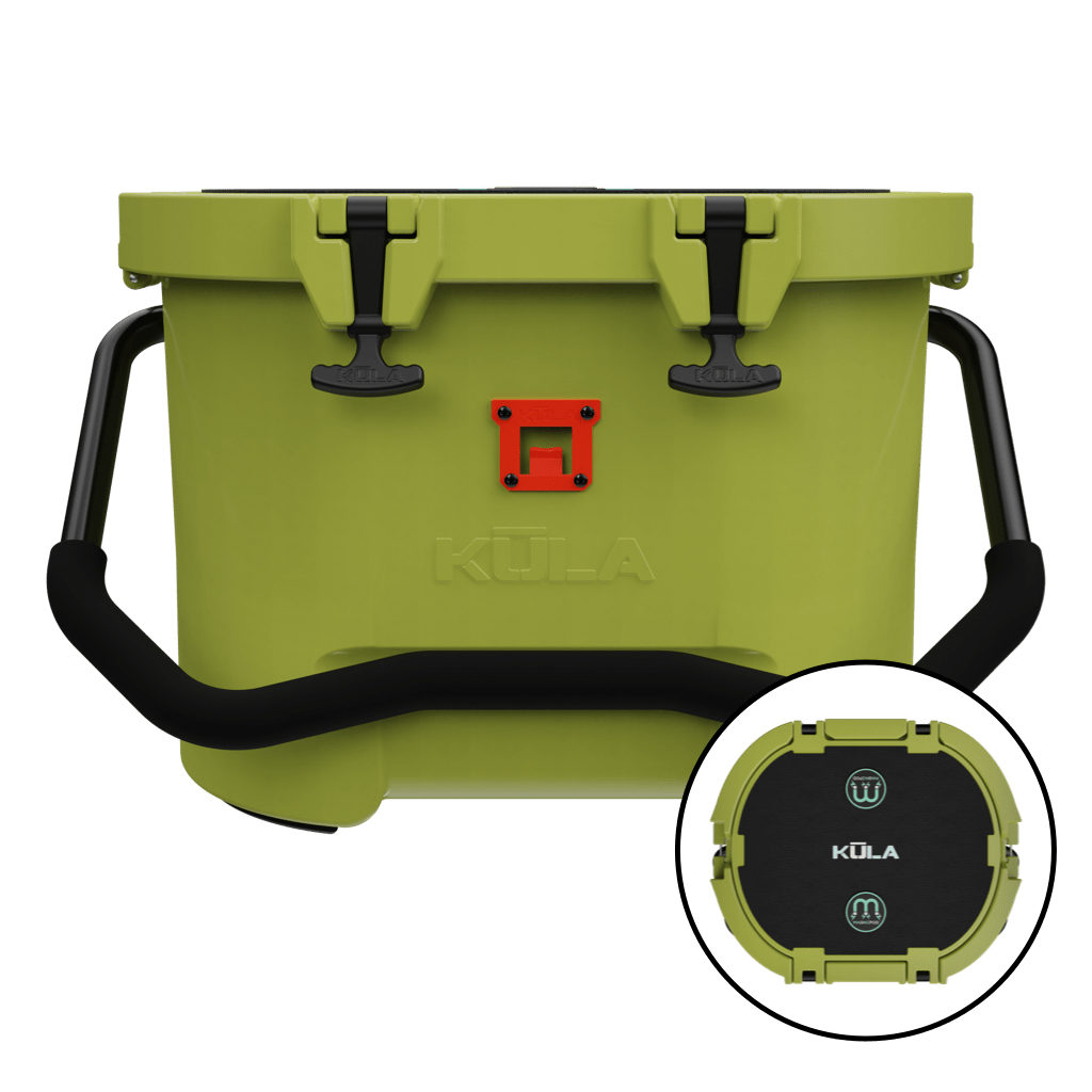 Front and top view of Kula 10 cooler in Olive