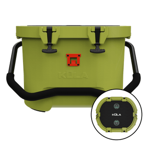 Front and top view of Kula 10 cooler in Olive