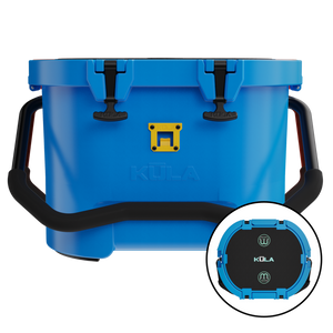 Side view and top zoomed in view of the KULA 10 MAGNEPOD™ Cooler Harbor Blue