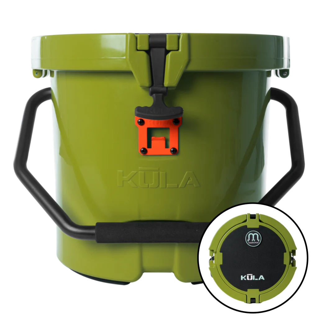 Side view of the KULA 5 MAGNEPOD™ Cooler Olive