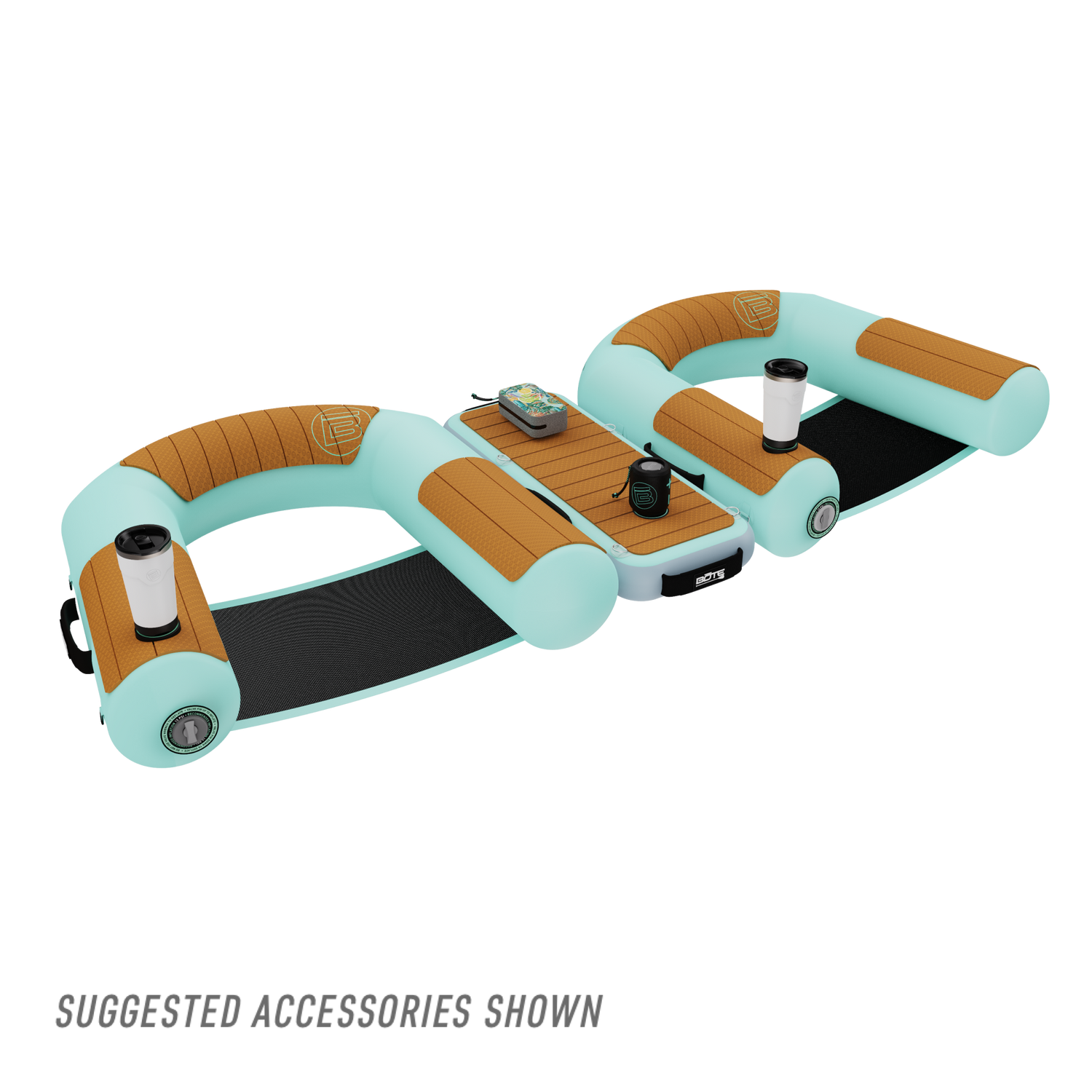 Modular Hangout Side Piece connected between two inflatable lounge chairs.