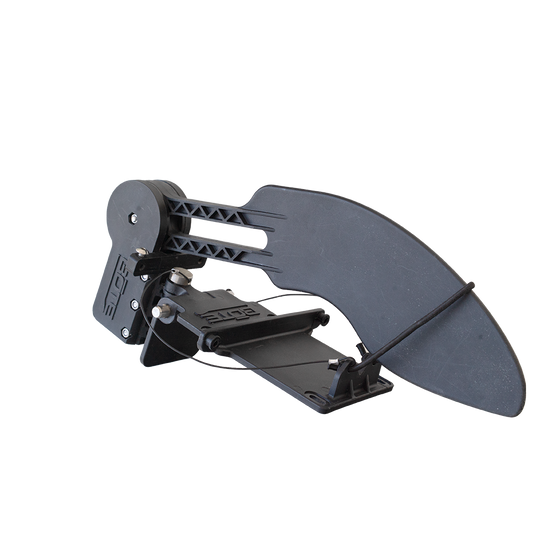 Angled view of the Rackham Gatorshell Rudder Kit showing mounted rudder blade and hardware.
