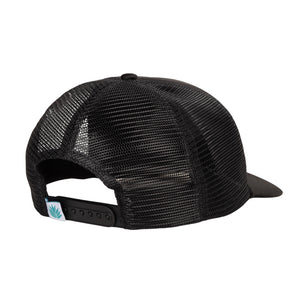 Rear view of BOTE Sendero Trucker Hat in Black with black mesh back.