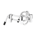 Angled top view of Bucket Rac White showing four rod holders and curved base.