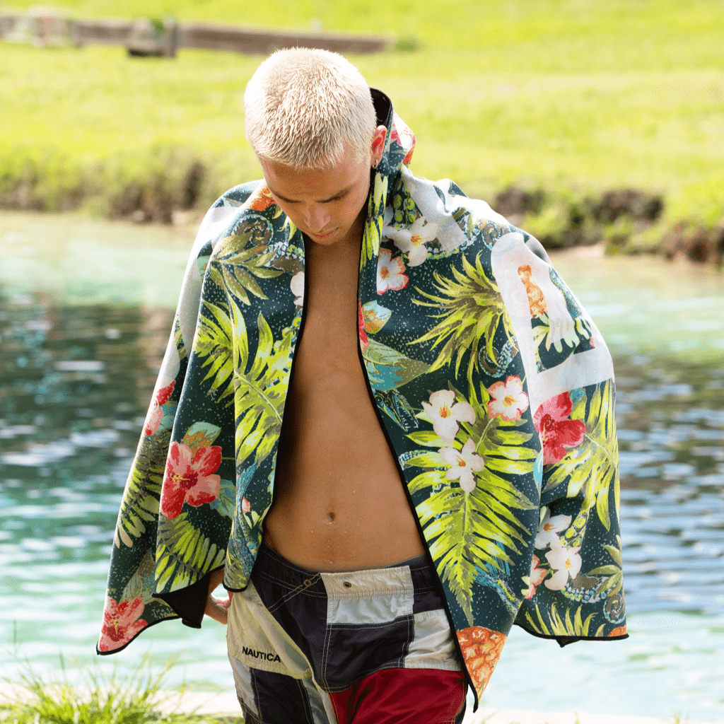 Man with draped towel