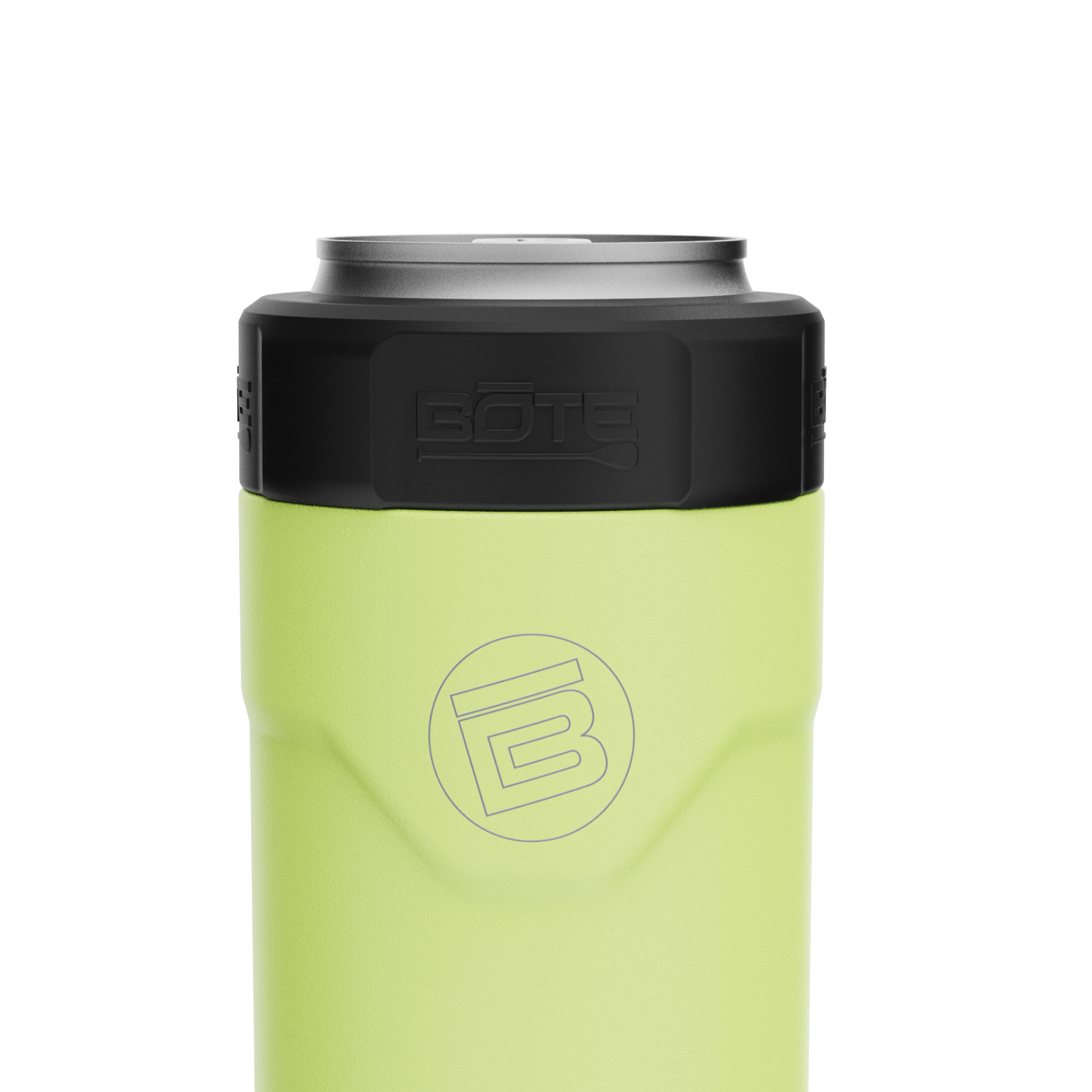 Front view of the MAGNEChill Slim Replacement Lid installed on a lime can cooler with logo imprint.