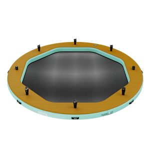 Front angled view of the Inflatable Hangout Water Hammock 15 Classic Package with drinkware and speakers