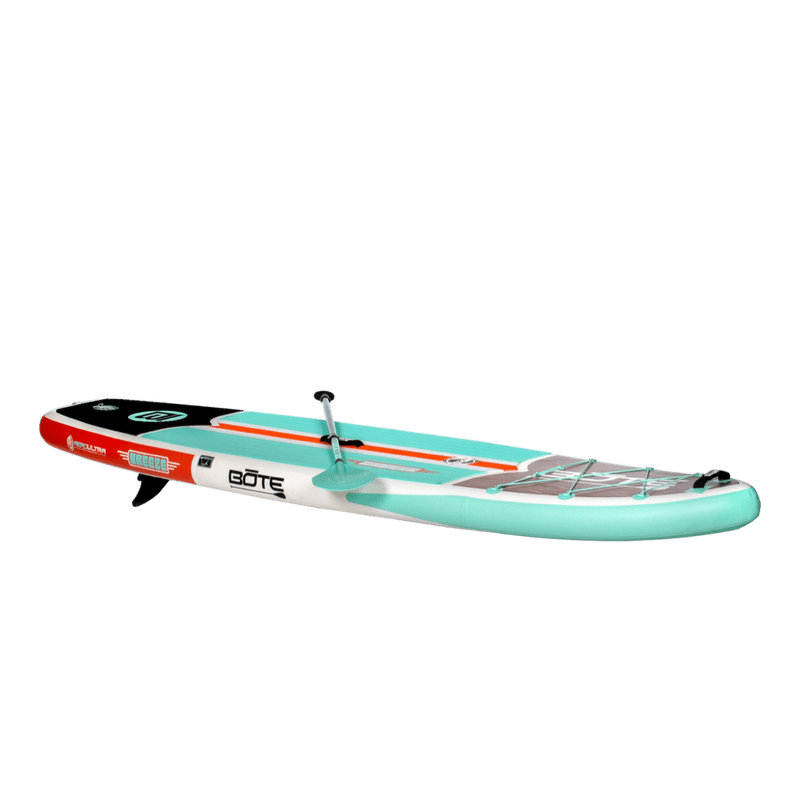 breeze Aero Classic Teak with the included 3-piece paddle sitting on top of it