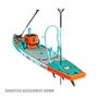 Rear view of the view of the Rackham 12′ Classic Cypress Paddle Board with accessories