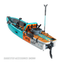 Back angle view of the Lono Aero inflatable kayak in Native Aqua with accessories. 