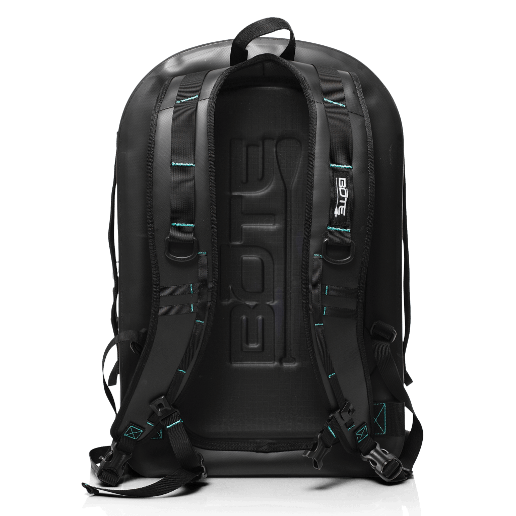 Back of the black Highwater backpack with padded back for extra comfort