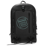 Front of the black Highwater Backpack with seafoam circle B accent