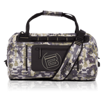Front of the Verge Camo Highwater Duffel with circle B logo on front stash pocket