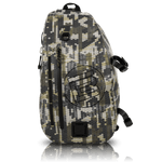 Front of the Verge Camo Highwater Slingpack with black circle B logo