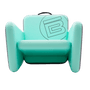 Front view of the Aero chair in seafoam with circle B logo on the back