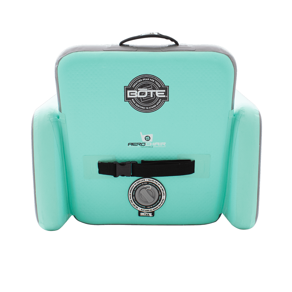 Back of the Aero Chair with BOTE logo and clasp for securing when folded