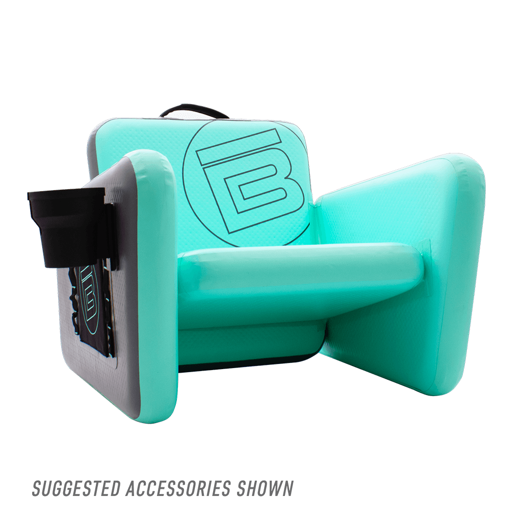 Angled view of the Aero Chair with suggested accessory, the cup holder