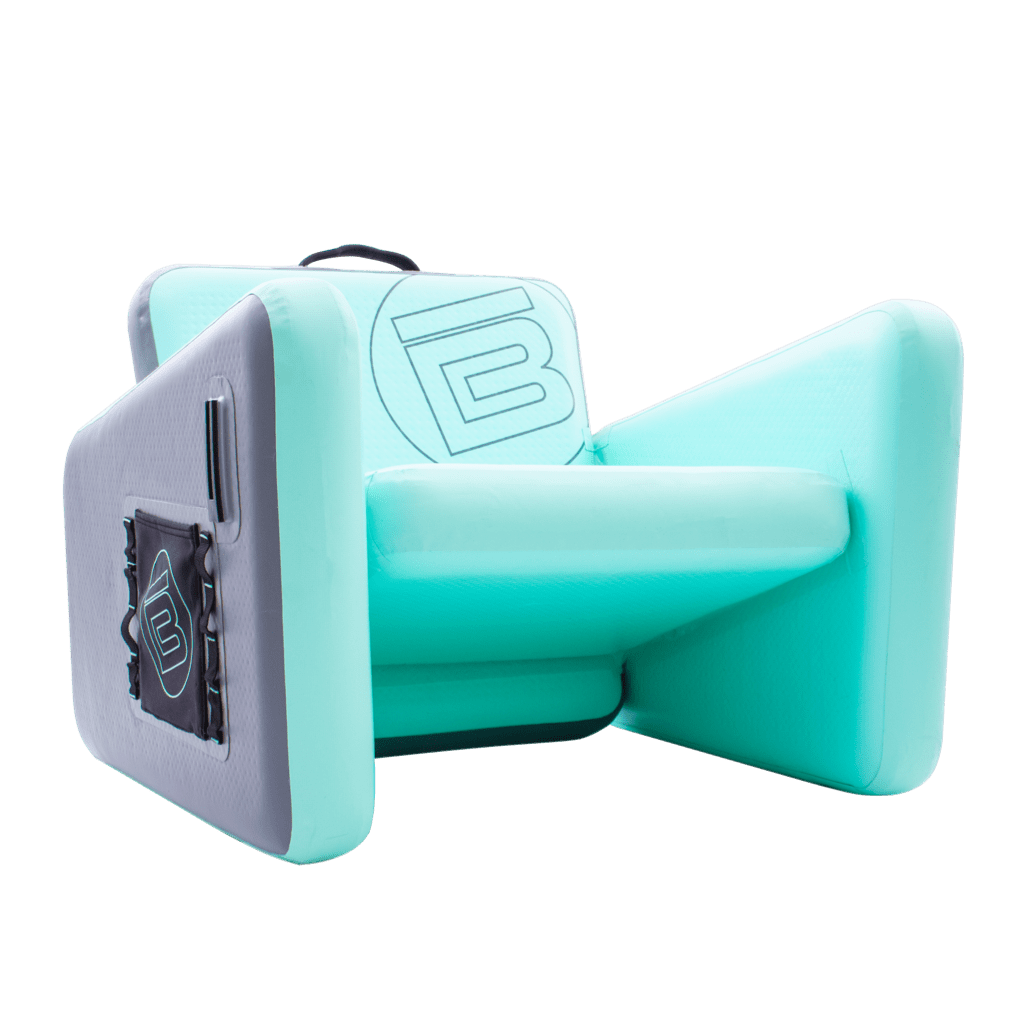 Angled view of the Aero Chair XL with stretch pocket and MOLLE loops on the side with cup holder receiver