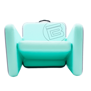 Front view of the Aero chair XL in seafoam with circle B logo on the back
