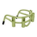 Angled top view of Bucket Rac Olive showing four rod holders and curved frame.