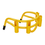 Angled view of Bucket Rac Yellow with four rod holders and black end caps.