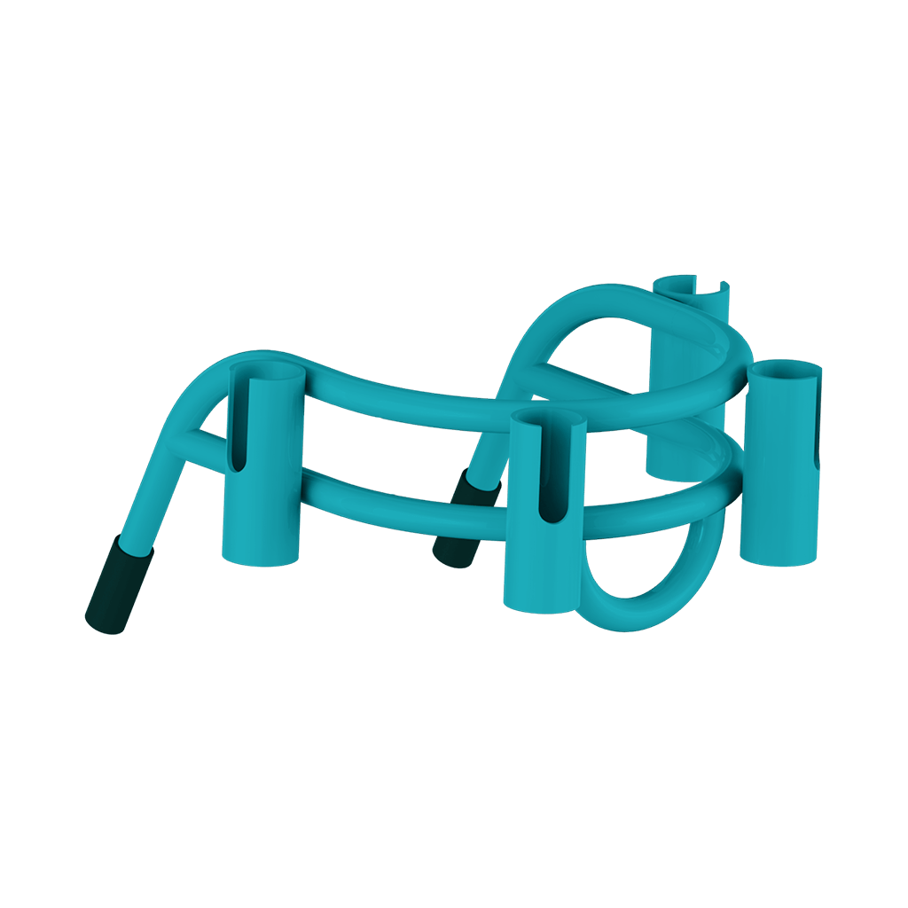 Angled view of Bucket Rac Pelagic with four rod holders and black end caps.