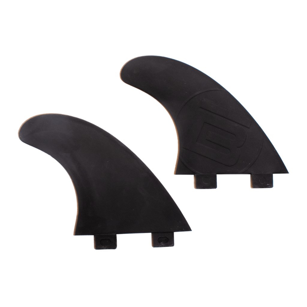 Pair of black side bite fins with circle B logo embossed