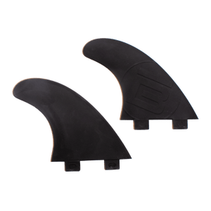 Pair of black side bite fins with circle B logo embossed