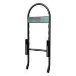 Angled view of Grab Rac Black with curved top, striped logo panel, and dual rod holders.