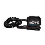 Black coiled leash with BOTE Stand Apart logo on the velcro ankle strap