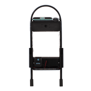 Back view of Power Rac with rod holders, battery case, and LED light strip below shelf.