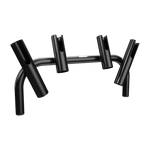 Angled view of Rocket Rac Black with four tilted rod holders on arched frame.