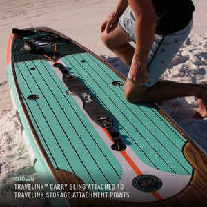 Travelink Carry Sling attached to the Travelink Storage attachment points built into most paddle board models