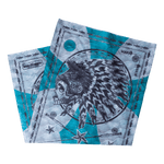 Bug Slinger® Silver King Gaiter laid flat with feathered headdress design in blue and gray.