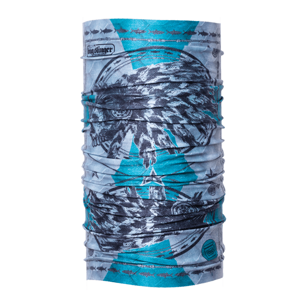 Bug Slinger® Silver King Gaiter shown scrunched, displaying full feathered headdress design.