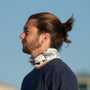 Man wearing Bug Slinger™ Echo Face Mask around his neck.