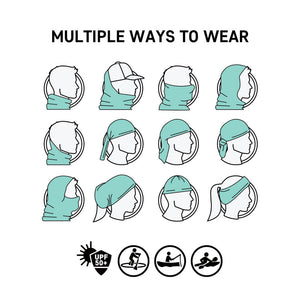 Multiple ways to wear the Native Patchwork Face Mask. Face mask is UPF 50+ rated and great for outdoor water activities.