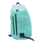 Front view of the Highwater Slingpack Seafoam with vertical zip pockets and black BOTE logo.