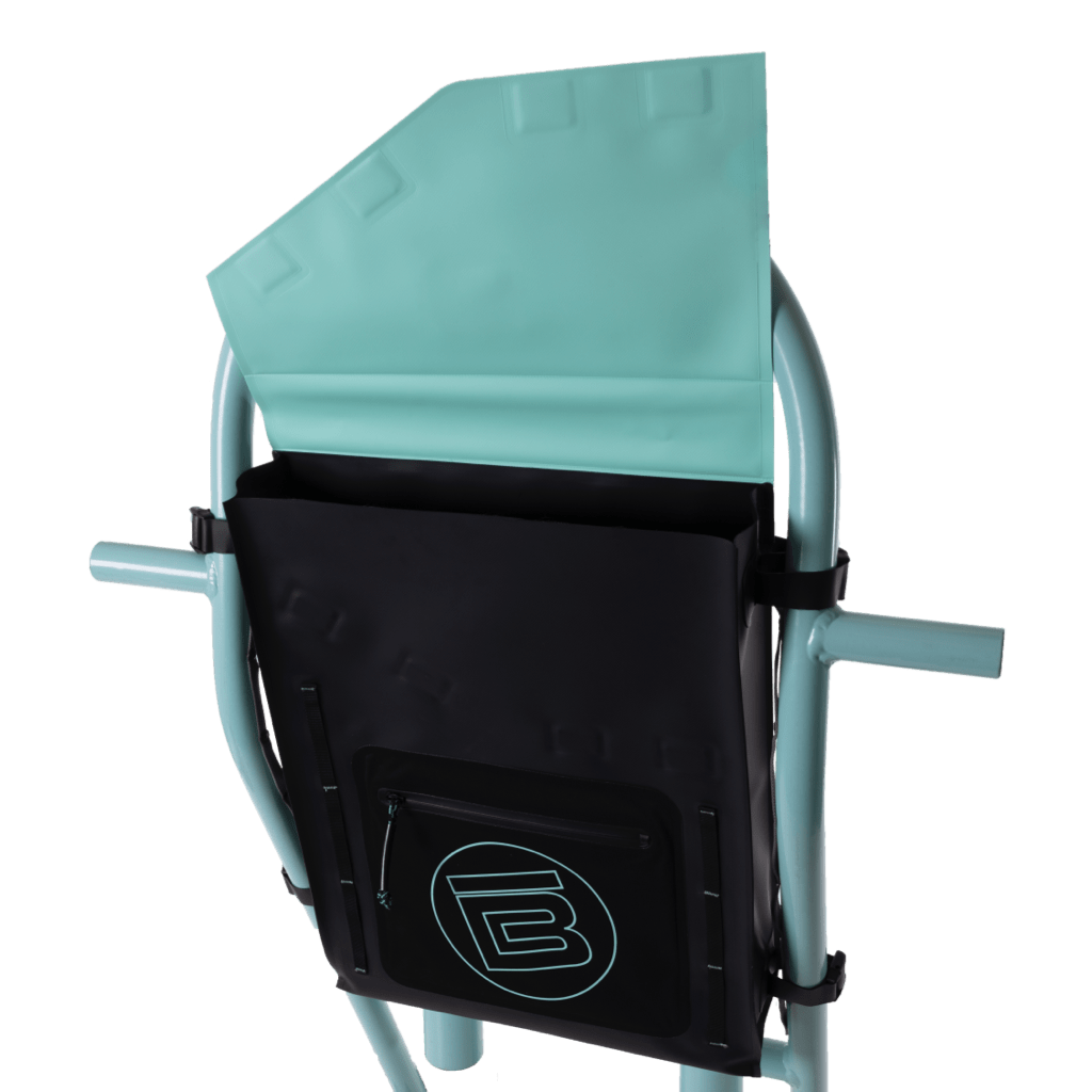 Overhead view of the Highwater Tackle Pouch Seafoam open with flap lifted.